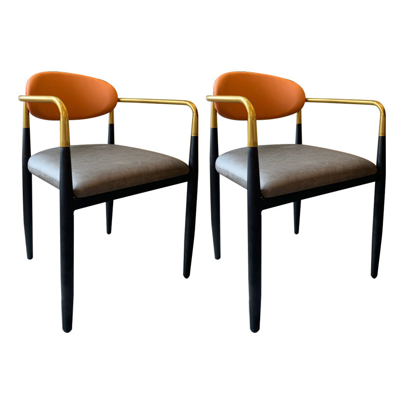 Designer Style Dining Arm Chair Upholstered Matte Finish Open Back Dining Chair Orange-Gray 2 Piece Set Clearhalo ' kitchen&dining_furn' 'Dining Chairs' 'Dining Tables & Seating' 'dining_chair' 'furn' 'furn_dining_chair' 'Furniture' 'furniture_dining_chair' 'Kitchen & Dining Furniture' 'kitchen' 4343545