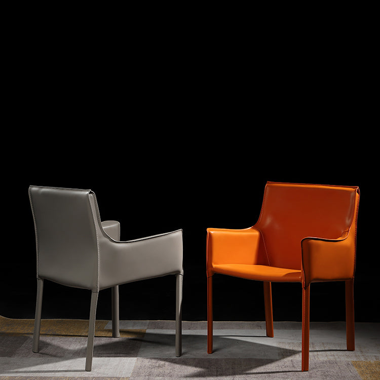 Designer Style Leather Home Arm Chair Matte Finish Solid Back Single Dining Chair Clearhalo ' kitchen&dining_furn' 'Dining Chairs' 'Dining Tables & Seating' 'dining_chair' 'furn' 'furn_dining_chair' 'Furniture' 'furniture_dining_chair' 'Kitchen & Dining Furniture' 'kitchen' 4343629