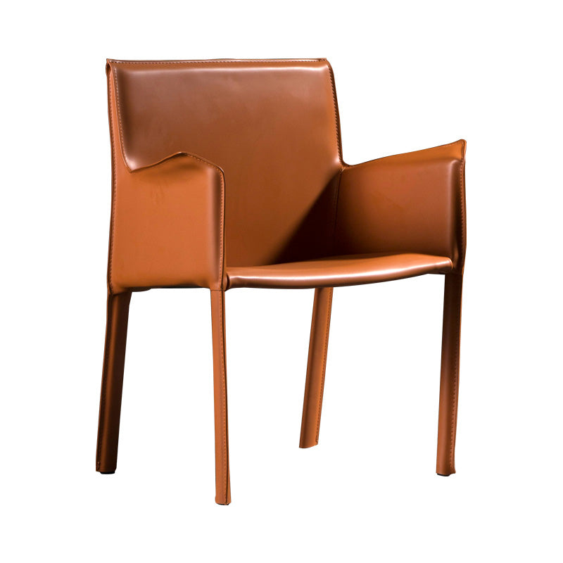 Designer Style Leather Home Arm Chair Matte Finish Solid Back Single Dining Chair Red Brown Clearhalo ' kitchen&dining_furn' 'Dining Chairs' 'Dining Tables & Seating' 'dining_chair' 'furn' 'furn_dining_chair' 'Furniture' 'furniture_dining_chair' 'Kitchen & Dining Furniture' 'kitchen' 4343630