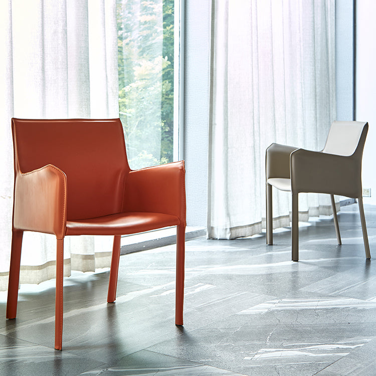 Designer Style Leather Home Arm Chair Matte Finish Solid Back Single Dining Chair Clearhalo ' kitchen&dining_furn' 'Dining Chairs' 'Dining Tables & Seating' 'dining_chair' 'furn' 'furn_dining_chair' 'Furniture' 'furniture_dining_chair' 'Kitchen & Dining Furniture' 'kitchen' 4343632