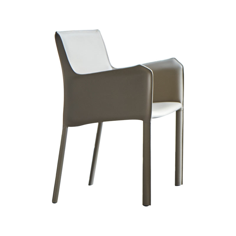 Designer Style Leather Home Arm Chair Matte Finish Solid Back Single Dining Chair Off-White Clearhalo ' kitchen&dining_furn' 'Dining Chairs' 'Dining Tables & Seating' 'dining_chair' 'furn' 'furn_dining_chair' 'Furniture' 'furniture_dining_chair' 'Kitchen & Dining Furniture' 'kitchen' 4343633