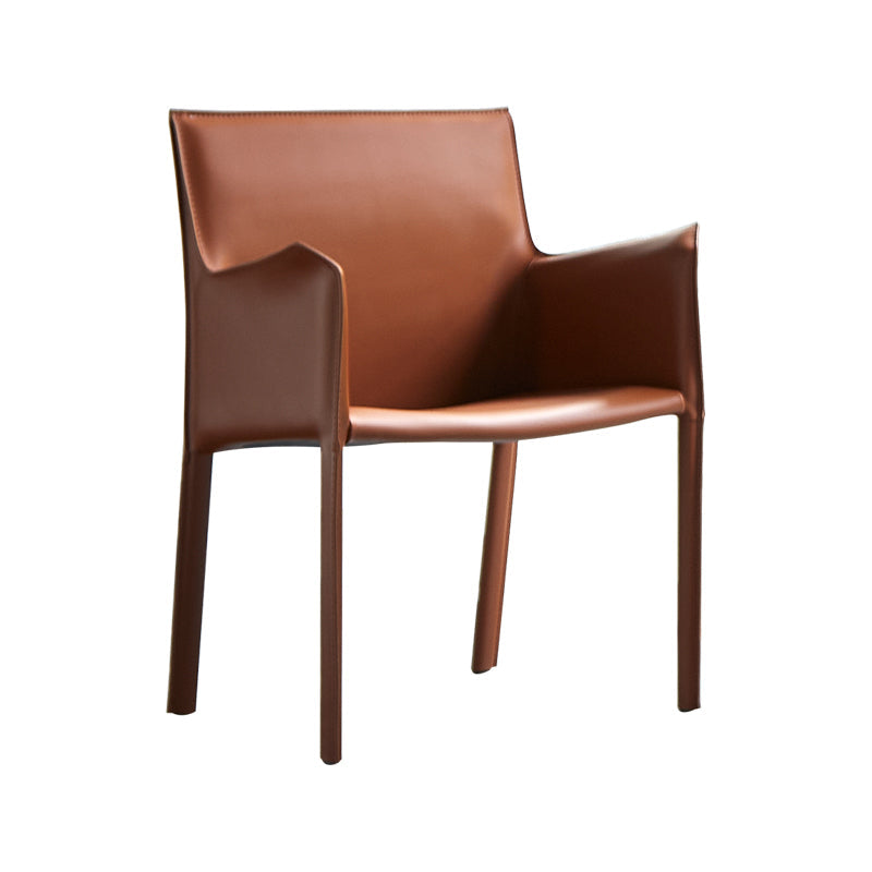Designer Style Leather Home Arm Chair Matte Finish Solid Back Single Dining Chair Brown Clearhalo ' kitchen&dining_furn' 'Dining Chairs' 'Dining Tables & Seating' 'dining_chair' 'furn' 'furn_dining_chair' 'Furniture' 'furniture_dining_chair' 'Kitchen & Dining Furniture' 'kitchen' 4343636