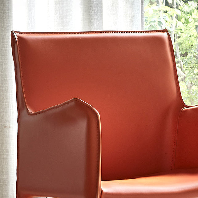 Designer Style Leather Home Arm Chair Matte Finish Solid Back Single Dining Chair Clearhalo ' kitchen&dining_furn' 'Dining Chairs' 'Dining Tables & Seating' 'dining_chair' 'furn' 'furn_dining_chair' 'Furniture' 'furniture_dining_chair' 'Kitchen & Dining Furniture' 'kitchen' 4343639