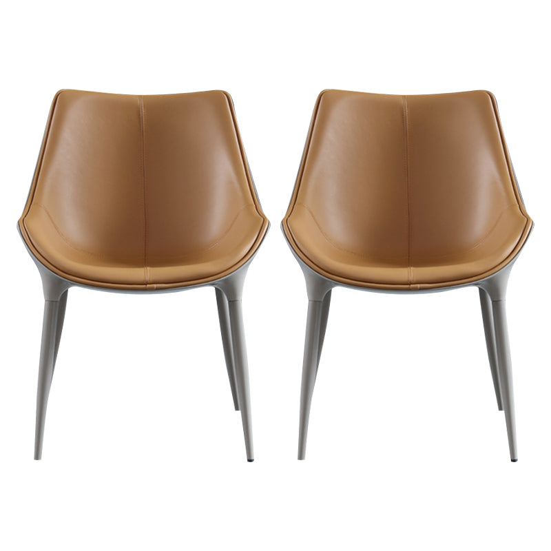 Minimalist Style Leather Dining Arm Chairs Solid Back Upholstered Chairs (Set of 2) Brown Clearhalo ' kitchen&dining_furn' 'Dining Chairs' 'Dining Tables & Seating' 'dining_chair' 'furn' 'furn_dining_chair' 'Furniture' 'furniture_dining_chair' 'Kitchen & Dining Furniture' 'kitchen' 4343646