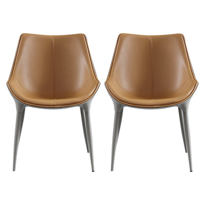 Minimalist Style Leather Dining Arm Chairs Solid Back Upholstered Chairs (Set of 2) Brown Clearhalo ' kitchen&dining_furn' 'Dining Chairs' 'Dining Tables & Seating' 'dining_chair' 'furn' 'furn_dining_chair' 'Furniture' 'furniture_dining_chair' 'Kitchen & Dining Furniture' 'kitchen' 4343646