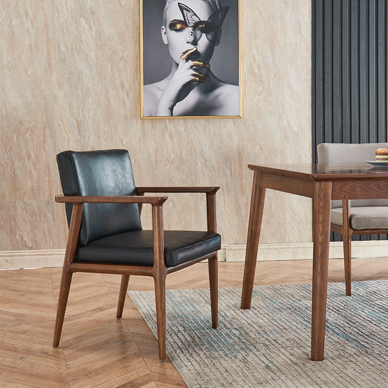 Traditional Solid Back Dining Armchair Upholstered Arm Chairs with Wood Legs Matte Black 1 Piece Clearhalo ' kitchen&dining_furn' 'Dining Chairs' 'Dining Tables & Seating' 'dining_chair' 'furn' 'furn_dining_chair' 'Furniture' 'furniture_dining_chair' 'Kitchen & Dining Furniture' 'kitchen' 4343808