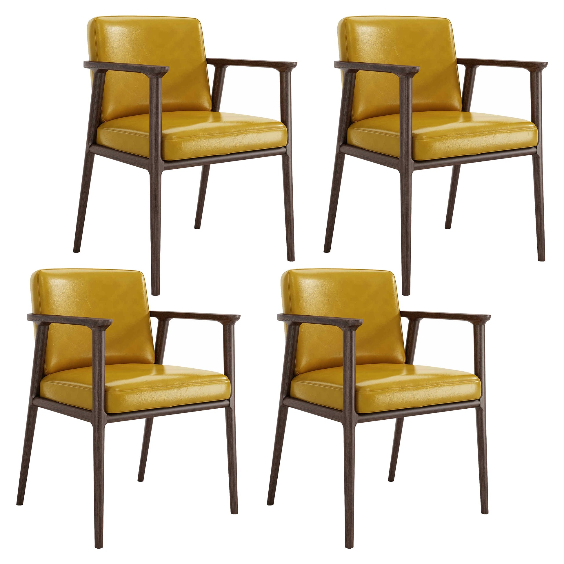 Traditional Solid Back Dining Armchair Upholstered Arm Chairs with Wood Legs Yellow 4 Piece Set Clearhalo ' kitchen&dining_furn' 'Dining Chairs' 'Dining Tables & Seating' 'dining_chair' 'furn' 'furn_dining_chair' 'Furniture' 'furniture_dining_chair' 'Kitchen & Dining Furniture' 'kitchen' 4343832
