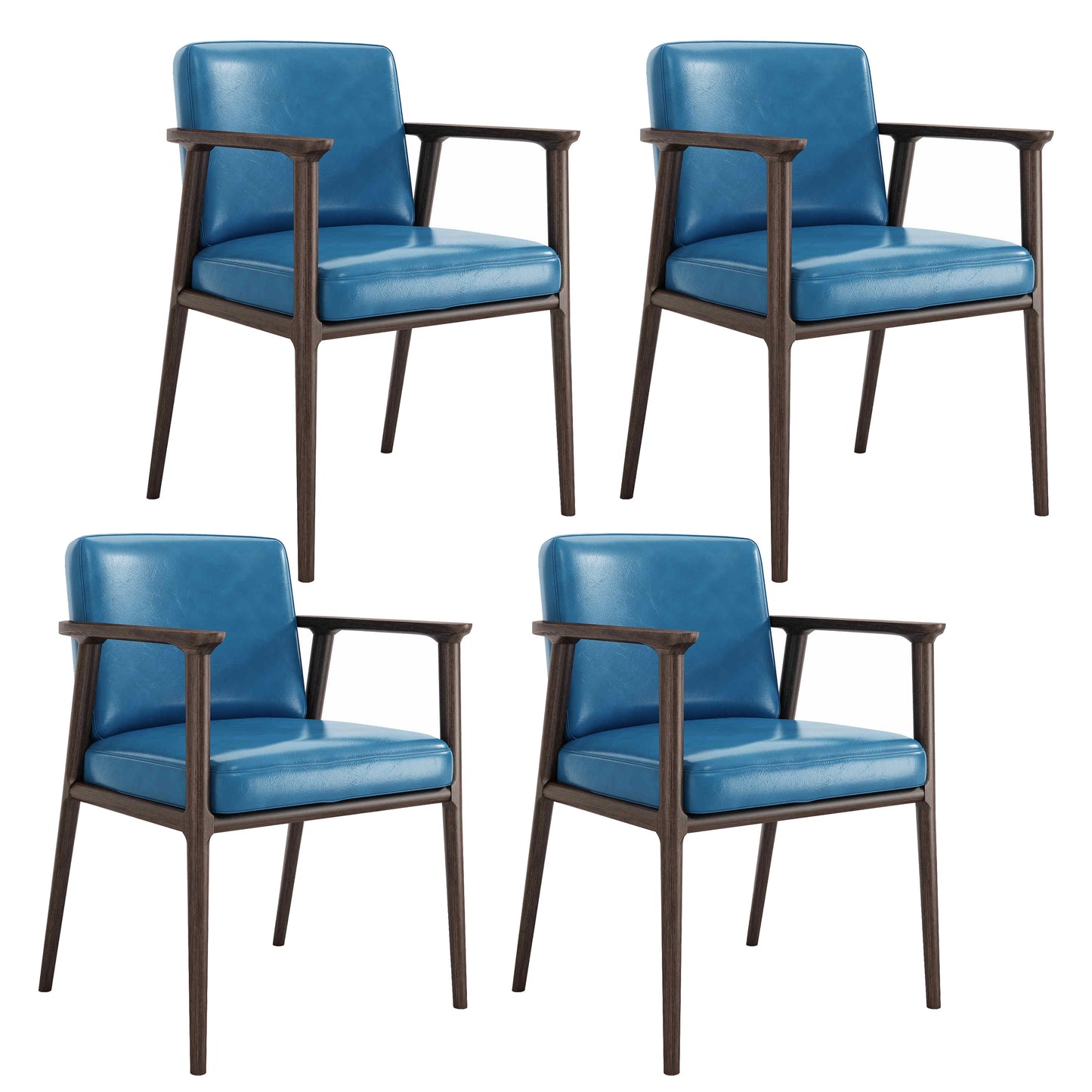 Traditional Solid Back Dining Armchair Upholstered Arm Chairs with Wood Legs Blue 4 Piece Set Clearhalo ' kitchen&dining_furn' 'Dining Chairs' 'Dining Tables & Seating' 'dining_chair' 'furn' 'furn_dining_chair' 'Furniture' 'furniture_dining_chair' 'Kitchen & Dining Furniture' 'kitchen' 4343835