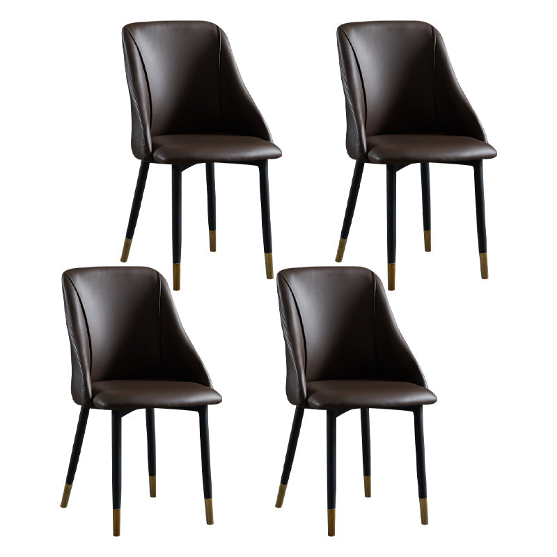 Scandinavian PU Leather Restaurant Side Chair Matte Finish Parsons Dining Chair (Set of 4) Coffee Black Gold Clearhalo ' kitchen&dining_furn' 'Dining Chairs' 'Dining Tables & Seating' 'dining_chair' 'furn' 'furn_dining_chair' 'Furniture' 'furniture_dining_chair' 'Kitchen & Dining Furniture' 'kitchen' 4343949