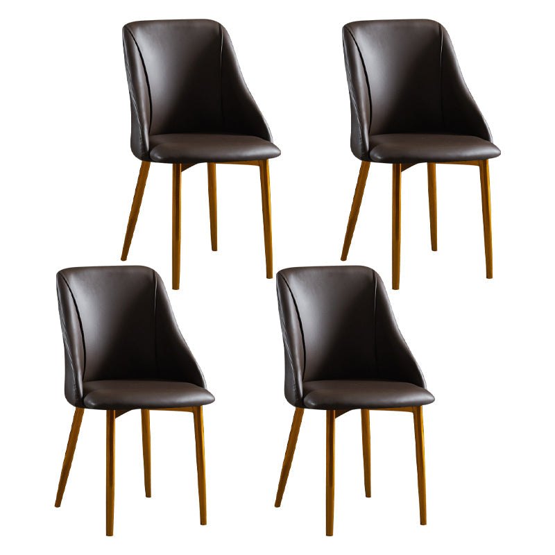 Scandinavian PU Leather Restaurant Side Chair Matte Finish Parsons Dining Chair (Set of 4) Coffee Brass Gold Clearhalo ' kitchen&dining_furn' 'Dining Chairs' 'Dining Tables & Seating' 'dining_chair' 'furn' 'furn_dining_chair' 'Furniture' 'furniture_dining_chair' 'Kitchen & Dining Furniture' 'kitchen' 4343950
