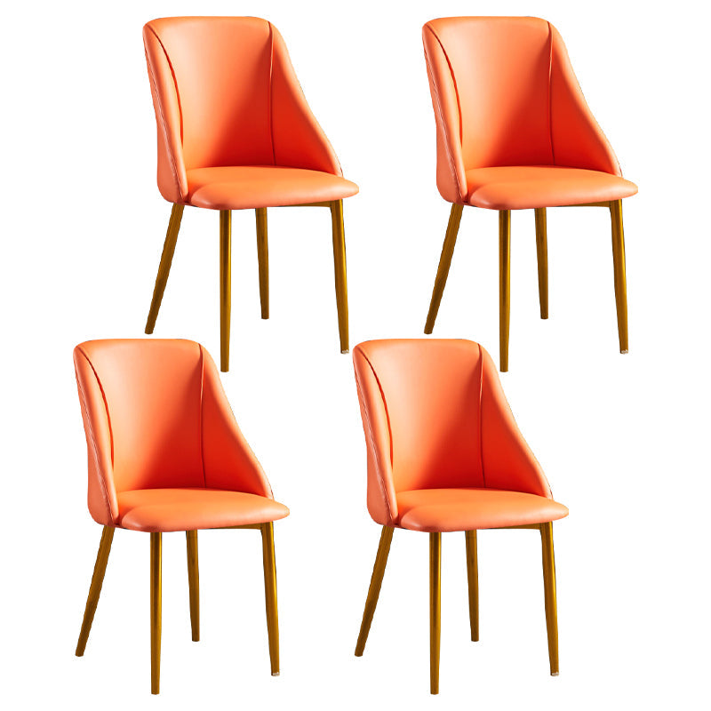 Scandinavian PU Leather Restaurant Side Chair Matte Finish Parsons Dining Chair (Set of 4) Orange Brass Gold Clearhalo ' kitchen&dining_furn' 'Dining Chairs' 'Dining Tables & Seating' 'dining_chair' 'furn' 'furn_dining_chair' 'Furniture' 'furniture_dining_chair' 'Kitchen & Dining Furniture' 'kitchen' 4343953