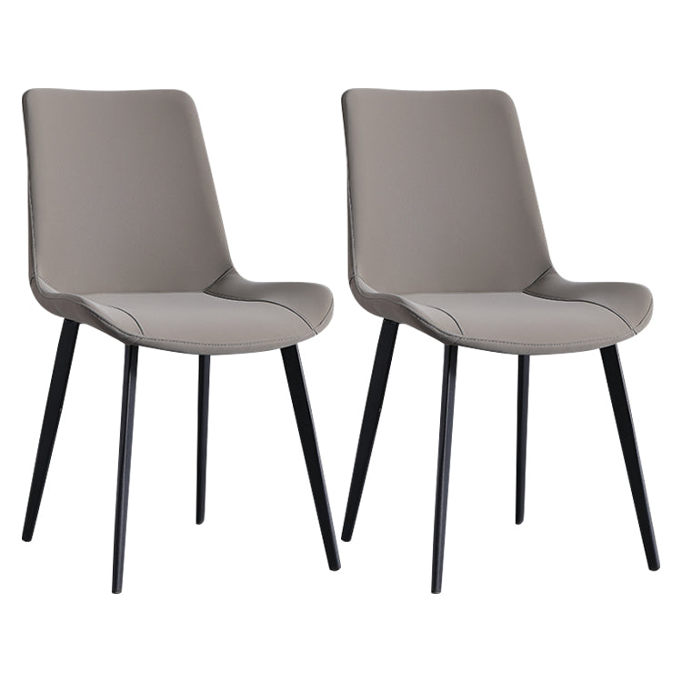 Minimalist Style Faux Leather Dining Chairs Solid Back Armless Side Chairs (Set of 2) Light Gray Clearhalo ' kitchen&dining_furn' 'Dining Chairs' 'Dining Tables & Seating' 'dining_chair' 'furn' 'furn_dining_chair' 'Furniture' 'furniture_dining_chair' 'Kitchen & Dining Furniture' 'kitchen' 4343968