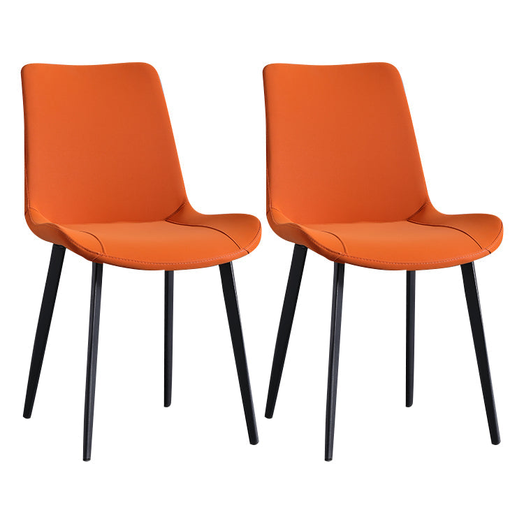 Minimalist Style Faux Leather Dining Chairs Solid Back Armless Side Chairs (Set of 2) Orange Clearhalo ' kitchen&dining_furn' 'Dining Chairs' 'Dining Tables & Seating' 'dining_chair' 'furn' 'furn_dining_chair' 'Furniture' 'furniture_dining_chair' 'Kitchen & Dining Furniture' 'kitchen' 4343971