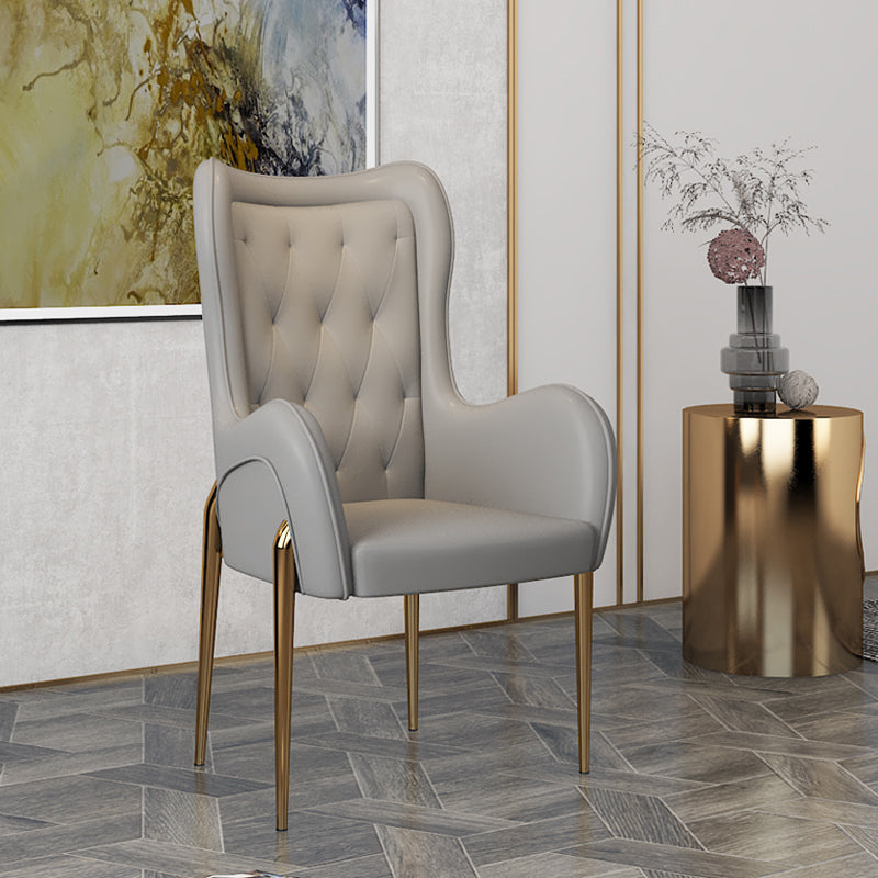 Nordic Metal Dining Room Chair Upholstered Linen Fabric Arm Single Chair for Restaurant Grey Clearhalo ' kitchen&dining_furn' 'Dining Chairs' 'Dining Tables & Seating' 'dining_chair' 'furn' 'furn_dining_chair' 'Furniture' 'furniture_dining_chair' 'Kitchen & Dining Furniture' 'kitchen' 4343985