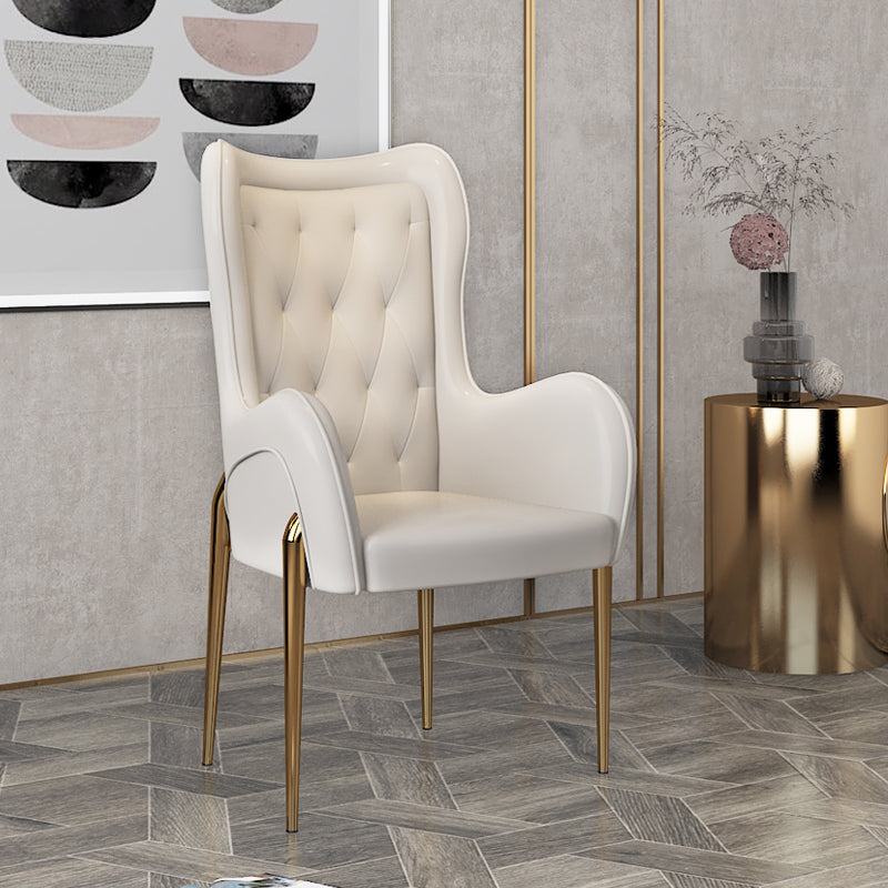 Nordic Metal Dining Room Chair Upholstered Linen Fabric Arm Single Chair for Restaurant White Clearhalo ' kitchen&dining_furn' 'Dining Chairs' 'Dining Tables & Seating' 'dining_chair' 'furn' 'furn_dining_chair' 'Furniture' 'furniture_dining_chair' 'Kitchen & Dining Furniture' 'kitchen' 4343986