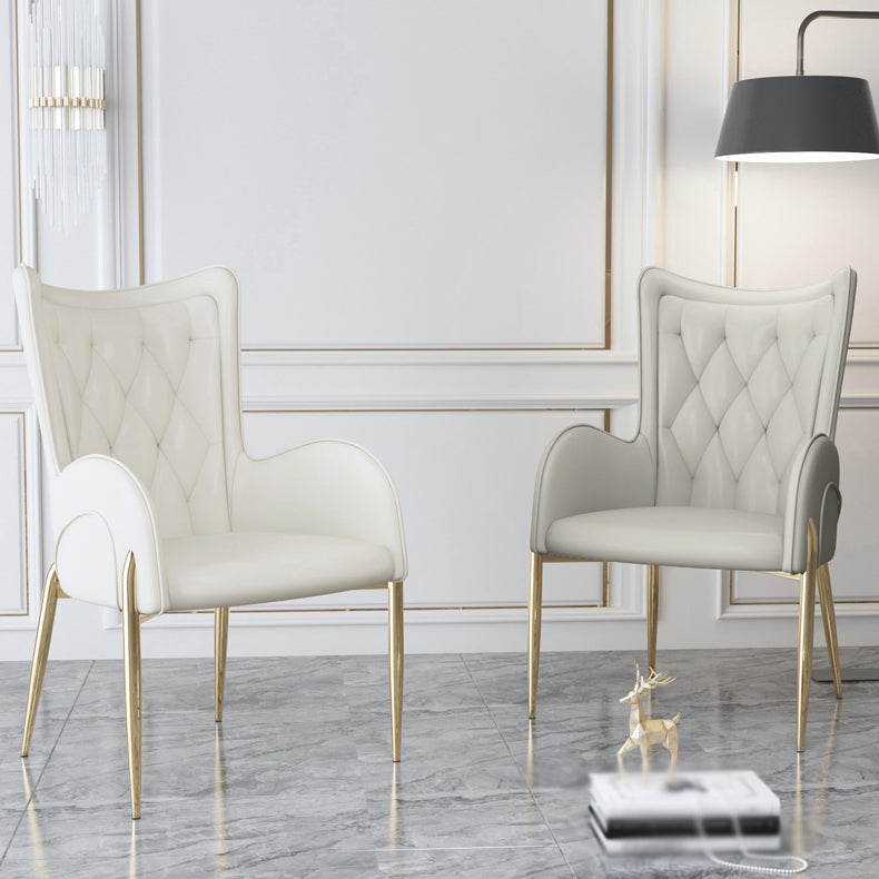 Nordic Metal Dining Room Chair Upholstered Linen Fabric Arm Single Chair for Restaurant Clearhalo ' kitchen&dining_furn' 'Dining Chairs' 'Dining Tables & Seating' 'dining_chair' 'furn' 'furn_dining_chair' 'Furniture' 'furniture_dining_chair' 'Kitchen & Dining Furniture' 'kitchen' 4343997