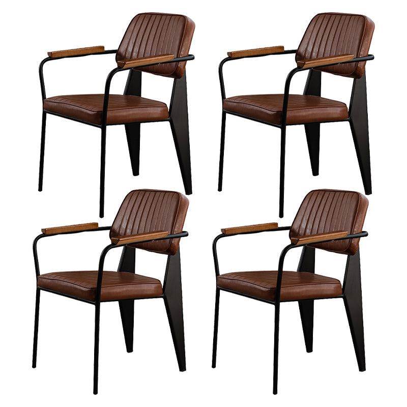Industrial Style Leather Dining Chairs Open Back Upholstered Dining Side Chairs Coffee 4 Piece Set Clearhalo ' kitchen&dining_furn' 'Dining Chairs' 'Dining Tables & Seating' 'dining_chair' 'furn' 'furn_dining_chair' 'Furniture' 'furniture_dining_chair' 'Kitchen & Dining Furniture' 'kitchen' 4344109