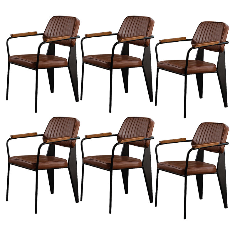 Industrial Style Leather Dining Chairs Open Back Upholstered Dining Side Chairs Coffee 6 Piece Set Clearhalo ' kitchen&dining_furn' 'Dining Chairs' 'Dining Tables & Seating' 'dining_chair' 'furn' 'furn_dining_chair' 'Furniture' 'furniture_dining_chair' 'Kitchen & Dining Furniture' 'kitchen' 4344110