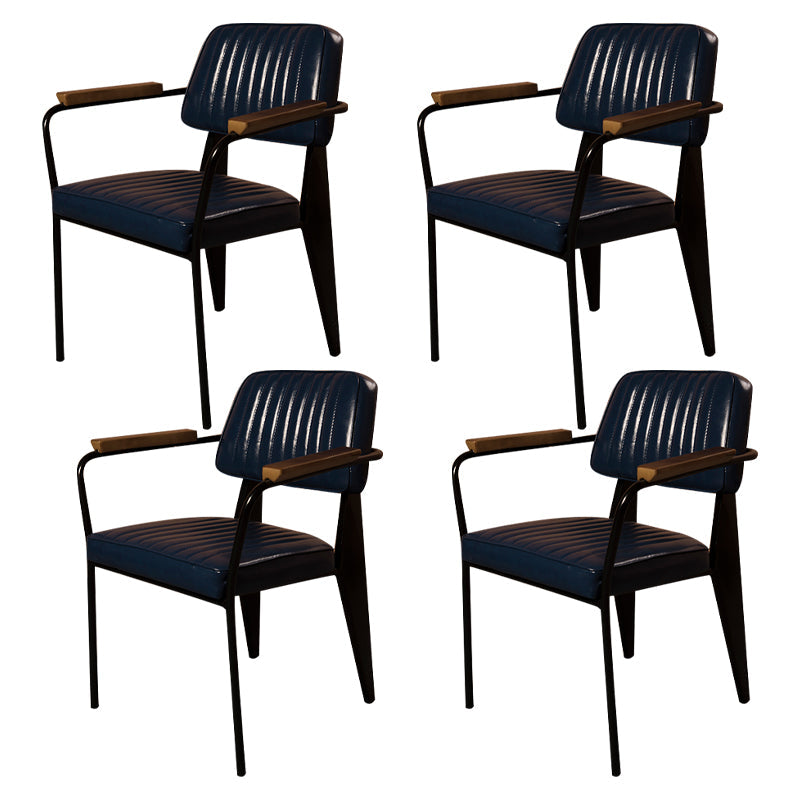 Industrial Style Leather Dining Chairs Open Back Upholstered Dining Side Chairs Dark Blue 4 Piece Set Clearhalo ' kitchen&dining_furn' 'Dining Chairs' 'Dining Tables & Seating' 'dining_chair' 'furn' 'furn_dining_chair' 'Furniture' 'furniture_dining_chair' 'Kitchen & Dining Furniture' 'kitchen' 4344115