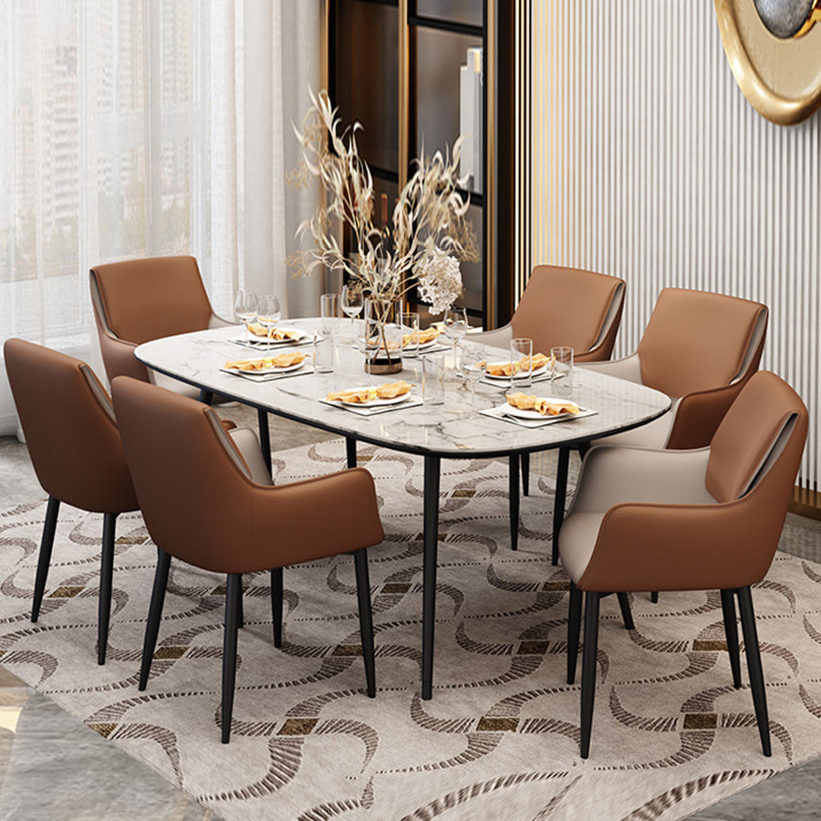 Scandinavian Home Arm Chair Metal Solid Back Upholstered Dining Room Chair Clearhalo ' kitchen&dining_furn' 'Dining Chairs' 'Dining Tables & Seating' 'dining_chair' 'furn' 'furn_dining_chair' 'Furniture' 'furniture_dining_chair' 'Kitchen & Dining Furniture' 'kitchen' 4344213
