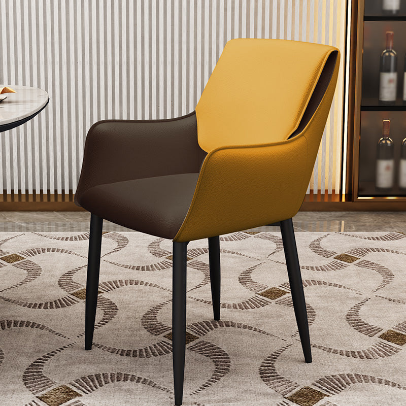 Scandinavian Home Arm Chair Metal Solid Back Upholstered Dining Room Chair Yellow 1 Piece Clearhalo ' kitchen&dining_furn' 'Dining Chairs' 'Dining Tables & Seating' 'dining_chair' 'furn' 'furn_dining_chair' 'Furniture' 'furniture_dining_chair' 'Kitchen & Dining Furniture' 'kitchen' 4344217