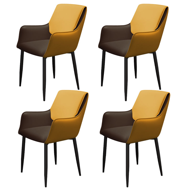 Scandinavian Home Arm Chair Metal Solid Back Upholstered Dining Room Chair Yellow 4 Piece Set Clearhalo ' kitchen&dining_furn' 'Dining Chairs' 'Dining Tables & Seating' 'dining_chair' 'furn' 'furn_dining_chair' 'Furniture' 'furniture_dining_chair' 'Kitchen & Dining Furniture' 'kitchen' 4344222