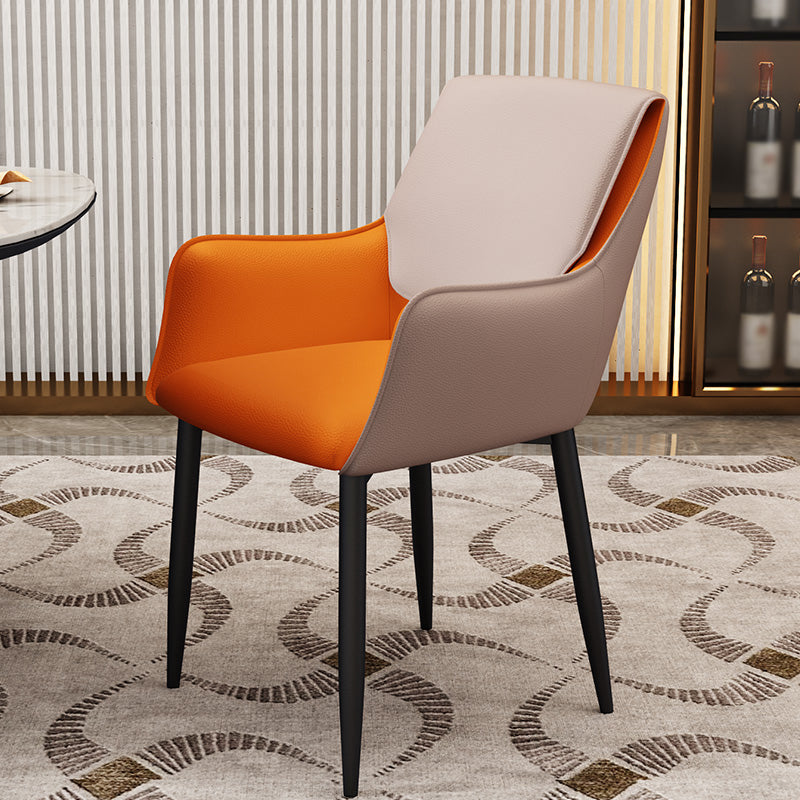 Scandinavian Home Arm Chair Metal Solid Back Upholstered Dining Room Chair Orange 1 Piece Clearhalo ' kitchen&dining_furn' 'Dining Chairs' 'Dining Tables & Seating' 'dining_chair' 'furn' 'furn_dining_chair' 'Furniture' 'furniture_dining_chair' 'Kitchen & Dining Furniture' 'kitchen' 4344223