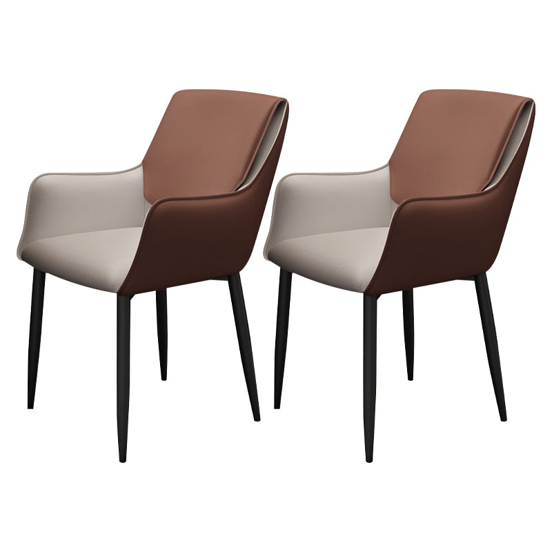 Scandinavian Home Arm Chair Metal Solid Back Upholstered Dining Room Chair Brown 2 Piece Set Clearhalo ' kitchen&dining_furn' 'Dining Chairs' 'Dining Tables & Seating' 'dining_chair' 'furn' 'furn_dining_chair' 'Furniture' 'furniture_dining_chair' 'Kitchen & Dining Furniture' 'kitchen' 4344232