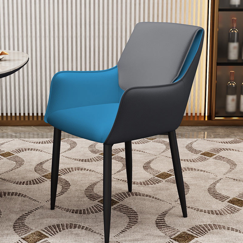 Scandinavian Home Arm Chair Metal Solid Back Upholstered Dining Room Chair Blue 1 Piece Clearhalo ' kitchen&dining_furn' 'Dining Chairs' 'Dining Tables & Seating' 'dining_chair' 'furn' 'furn_dining_chair' 'Furniture' 'furniture_dining_chair' 'Kitchen & Dining Furniture' 'kitchen' 4344235