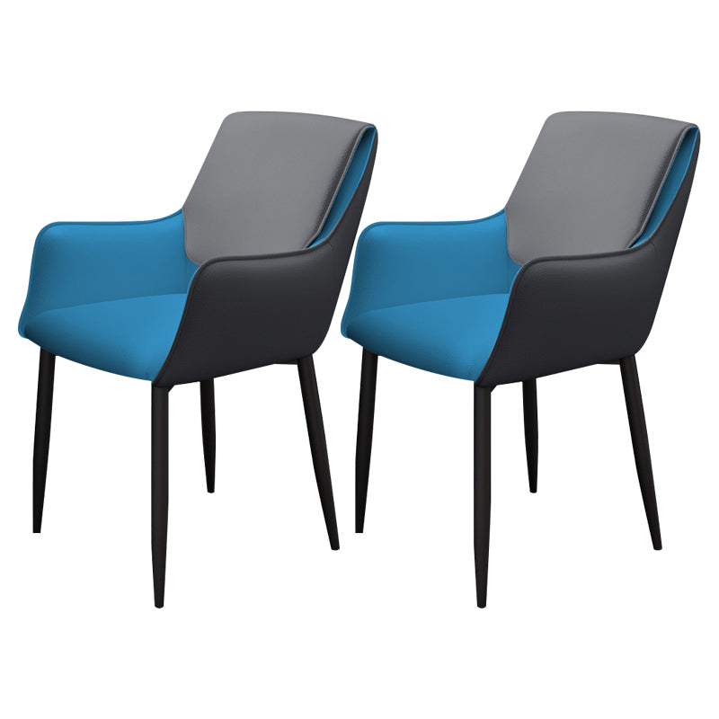 Scandinavian Home Arm Chair Metal Solid Back Upholstered Dining Room Chair Blue 2 Piece Set Clearhalo ' kitchen&dining_furn' 'Dining Chairs' 'Dining Tables & Seating' 'dining_chair' 'furn' 'furn_dining_chair' 'Furniture' 'furniture_dining_chair' 'Kitchen & Dining Furniture' 'kitchen' 4344236