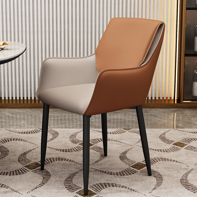 Scandinavian Home Arm Chair Metal Solid Back Upholstered Dining Room Chair Light Brown 1 Piece Clearhalo ' kitchen&dining_furn' 'Dining Chairs' 'Dining Tables & Seating' 'dining_chair' 'furn' 'furn_dining_chair' 'Furniture' 'furniture_dining_chair' 'Kitchen & Dining Furniture' 'kitchen' 4344241