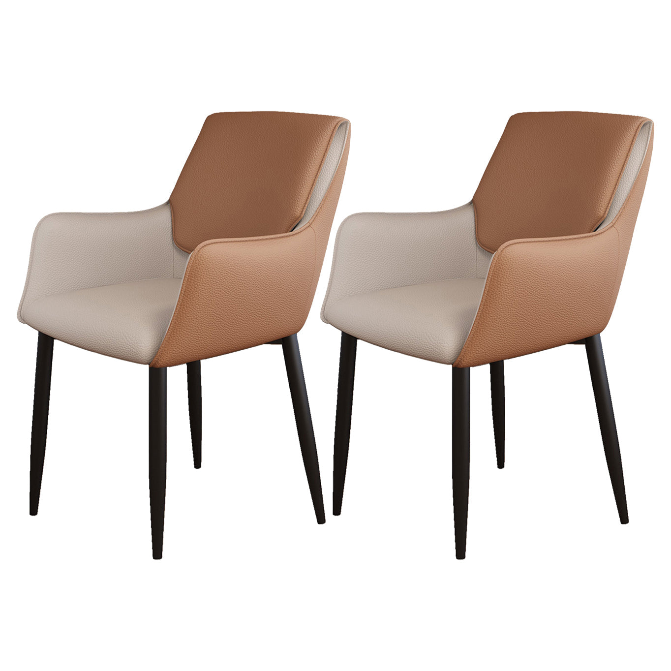 Scandinavian Home Arm Chair Metal Solid Back Upholstered Dining Room Chair Light Brown 2 Piece Set Clearhalo ' kitchen&dining_furn' 'Dining Chairs' 'Dining Tables & Seating' 'dining_chair' 'furn' 'furn_dining_chair' 'Furniture' 'furniture_dining_chair' 'Kitchen & Dining Furniture' 'kitchen' 4344242