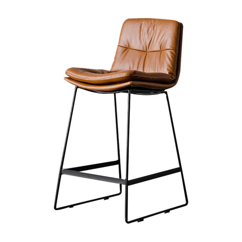 Modern Bucket Low Back Bar Stool Iron Legs Footrest Indoor Counter Stool Brown Counter Stool(26"H) Clearhalo 'Bar Furniture' 'Bar Stools' 'bar_stools' 'furn' 'furn_bar_stools' 'furniture_bar_stools' 'Kitchen & Dining Furniture' 'kitchen&dining_furn' 'kitchen' 'kitchen_furn' Furniture' 4344295