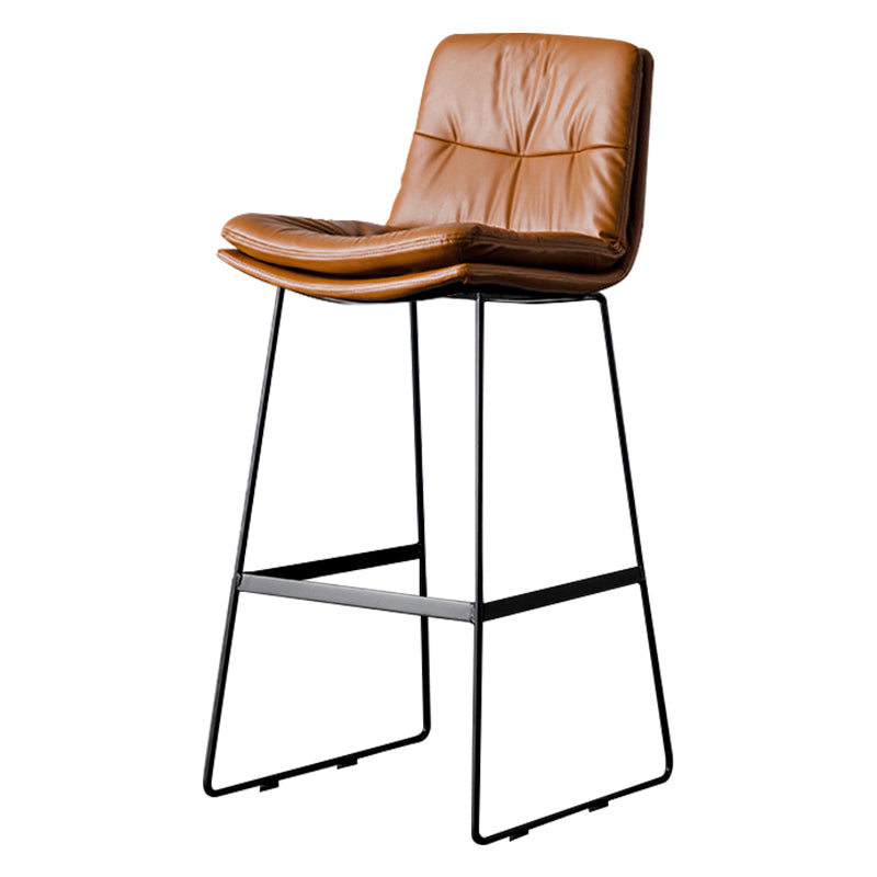 Modern Bucket Low Back Bar Stool Iron Legs Footrest Indoor Counter Stool Brown Bar Stool(30"H) Clearhalo 'Bar Furniture' 'Bar Stools' 'bar_stools' 'furn' 'furn_bar_stools' 'furniture_bar_stools' 'Kitchen & Dining Furniture' 'kitchen&dining_furn' 'kitchen' 'kitchen_furn' Furniture' 4344297