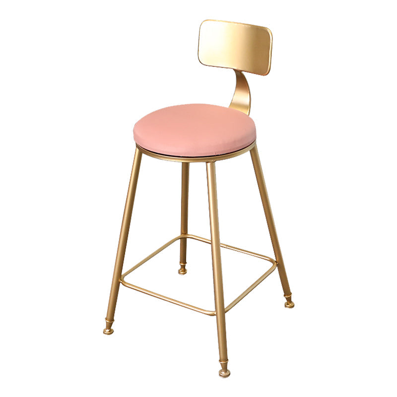 Glam Metal Upholstered Bar Stool Indoor Barstool with Iron Legs and Low Back,Cushion Pink 1 Piece Non-Upholstered Clearhalo 'Bar Furniture' 'Bar Stools' 'bar_stools' 'furn' 'furn_bar_stools' 'furniture_bar_stools' 'Kitchen & Dining Furniture' 'kitchen&dining_furn' 'kitchen' 'kitchen_furn' Furniture' 4344321