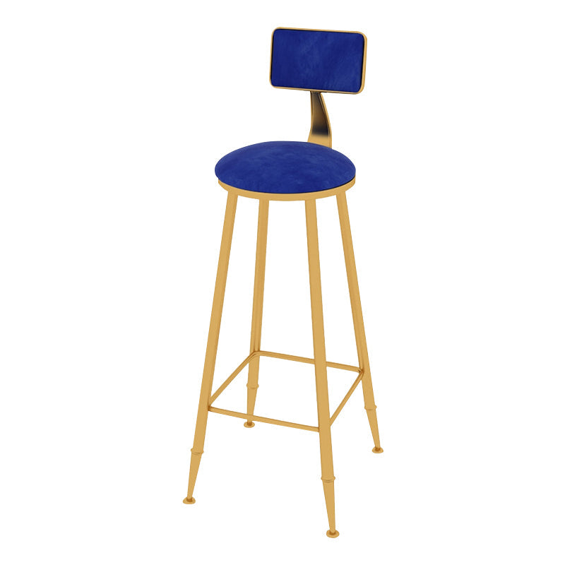 Glam Metal Upholstered Bar Stool Indoor Barstool with Iron Legs and Low Back,Cushion Blue 1 Piece Upholstered Clearhalo 'Bar Furniture' 'Bar Stools' 'bar_stools' 'furn' 'furn_bar_stools' 'furniture_bar_stools' 'Kitchen & Dining Furniture' 'kitchen&dining_furn' 'kitchen' 'kitchen_furn' Furniture' 4344326