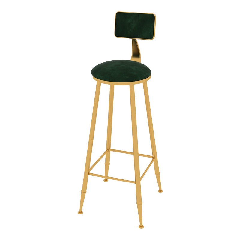 Glam Metal Upholstered Bar Stool Indoor Barstool with Iron Legs and Low Back,Cushion Green 1 Piece Upholstered Clearhalo 'Bar Furniture' 'Bar Stools' 'bar_stools' 'furn' 'furn_bar_stools' 'furniture_bar_stools' 'Kitchen & Dining Furniture' 'kitchen&dining_furn' 'kitchen' 'kitchen_furn' Furniture' 4344328