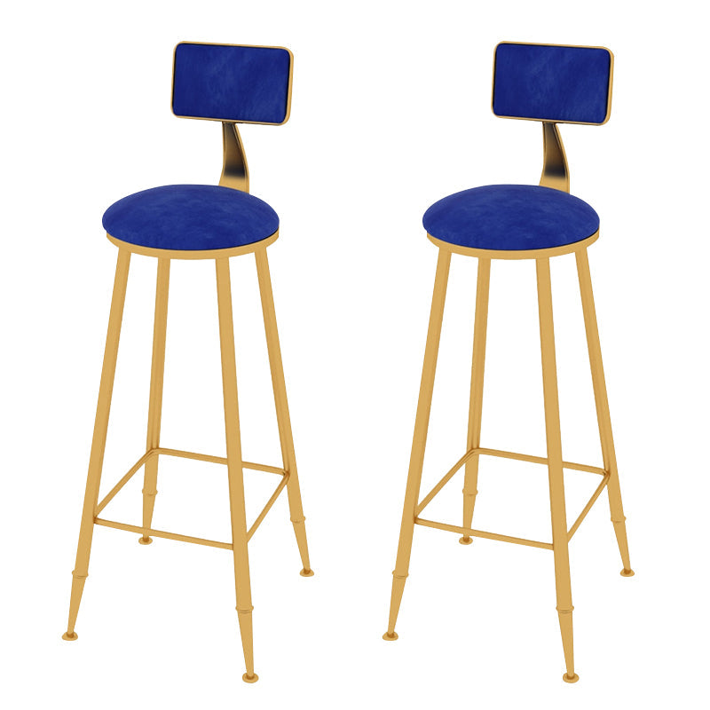 Glam Metal Upholstered Bar Stool Indoor Barstool with Iron Legs and Low Back,Cushion Blue 2 Piece Set Upholstered Clearhalo 'Bar Furniture' 'Bar Stools' 'bar_stools' 'furn' 'furn_bar_stools' 'furniture_bar_stools' 'Kitchen & Dining Furniture' 'kitchen&dining_furn' 'kitchen' 'kitchen_furn' Furniture' 4344340