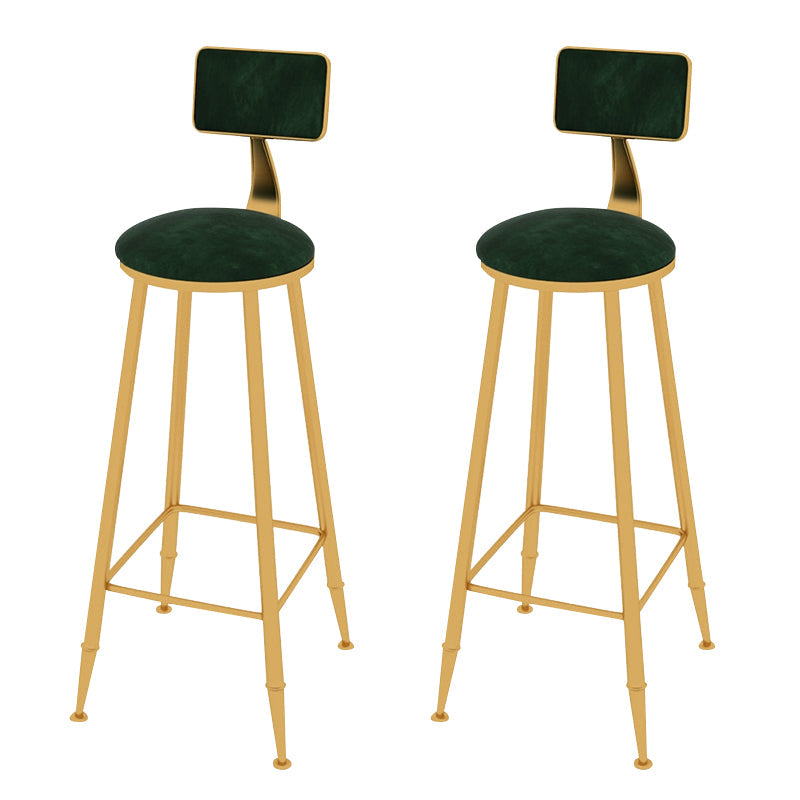 Glam Metal Upholstered Bar Stool Indoor Barstool with Iron Legs and Low Back,Cushion Green 2 Piece Set Upholstered Clearhalo 'Bar Furniture' 'Bar Stools' 'bar_stools' 'furn' 'furn_bar_stools' 'furniture_bar_stools' 'Kitchen & Dining Furniture' 'kitchen&dining_furn' 'kitchen' 'kitchen_furn' Furniture' 4344341