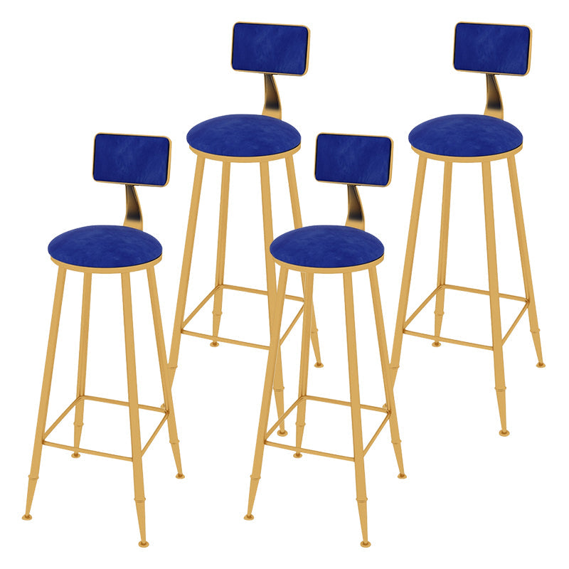 Glam Metal Upholstered Bar Stool Indoor Barstool with Iron Legs and Low Back,Cushion Blue 4 Piece Set Upholstered Clearhalo 'Bar Furniture' 'Bar Stools' 'bar_stools' 'furn' 'furn_bar_stools' 'furniture_bar_stools' 'Kitchen & Dining Furniture' 'kitchen&dining_furn' 'kitchen' 'kitchen_furn' Furniture' 4344344
