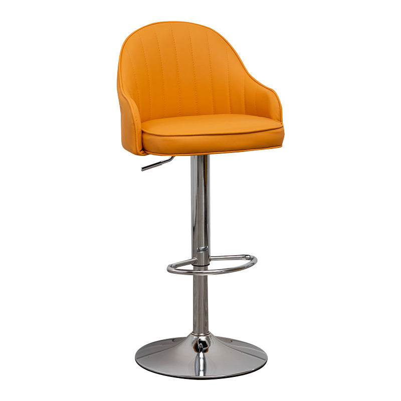 Adjustable Height Contemporary Bar Stool Footrest Leather Low Back Counter Stool Orange Silver 1 Piece Clearhalo 'Bar Furniture' 'Bar Stools' 'bar_stools' 'furn' 'furn_bar_stools' 'furniture_bar_stools' 'Kitchen & Dining Furniture' 'kitchen&dining_furn' 'kitchen' 'kitchen_furn' Furniture' 4344370