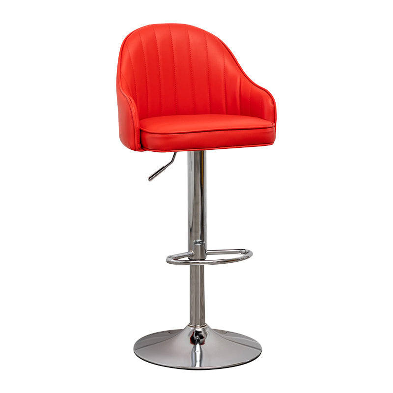 Adjustable Height Contemporary Bar Stool Footrest Leather Low Back Counter Stool Red Silver 1 Piece Clearhalo 'Bar Furniture' 'Bar Stools' 'bar_stools' 'furn' 'furn_bar_stools' 'furniture_bar_stools' 'Kitchen & Dining Furniture' 'kitchen&dining_furn' 'kitchen' 'kitchen_furn' Furniture' 4344374
