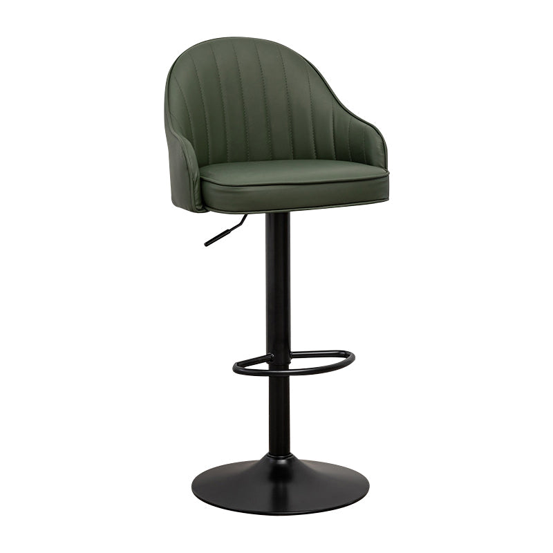 Adjustable Height Contemporary Bar Stool Footrest Leather Low Back Counter Stool Blackish Green Black 1 Piece Clearhalo 'Bar Furniture' 'Bar Stools' 'bar_stools' 'furn' 'furn_bar_stools' 'furniture_bar_stools' 'Kitchen & Dining Furniture' 'kitchen&dining_furn' 'kitchen' 'kitchen_furn' Furniture' 4344376
