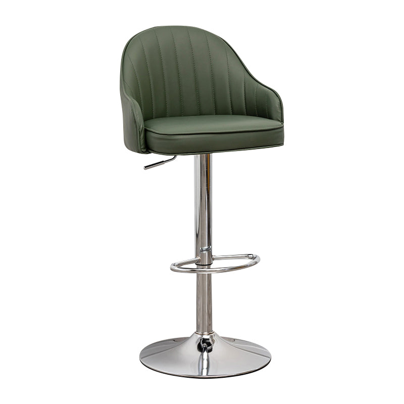 Adjustable Height Contemporary Bar Stool Footrest Leather Low Back Counter Stool Blackish Green Silver 1 Piece Clearhalo 'Bar Furniture' 'Bar Stools' 'bar_stools' 'furn' 'furn_bar_stools' 'furniture_bar_stools' 'Kitchen & Dining Furniture' 'kitchen&dining_furn' 'kitchen' 'kitchen_furn' Furniture' 4344378