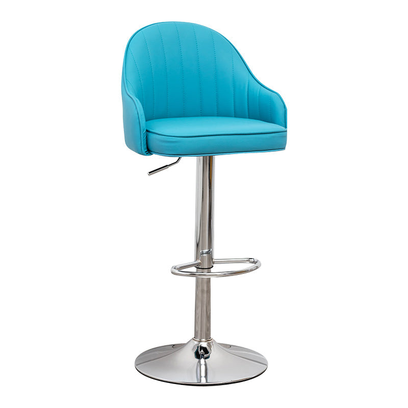 Adjustable Height Contemporary Bar Stool Footrest Leather Low Back Counter Stool Blue Silver 1 Piece Clearhalo 'Bar Furniture' 'Bar Stools' 'bar_stools' 'furn' 'furn_bar_stools' 'furniture_bar_stools' 'Kitchen & Dining Furniture' 'kitchen&dining_furn' 'kitchen' 'kitchen_furn' Furniture' 4344386