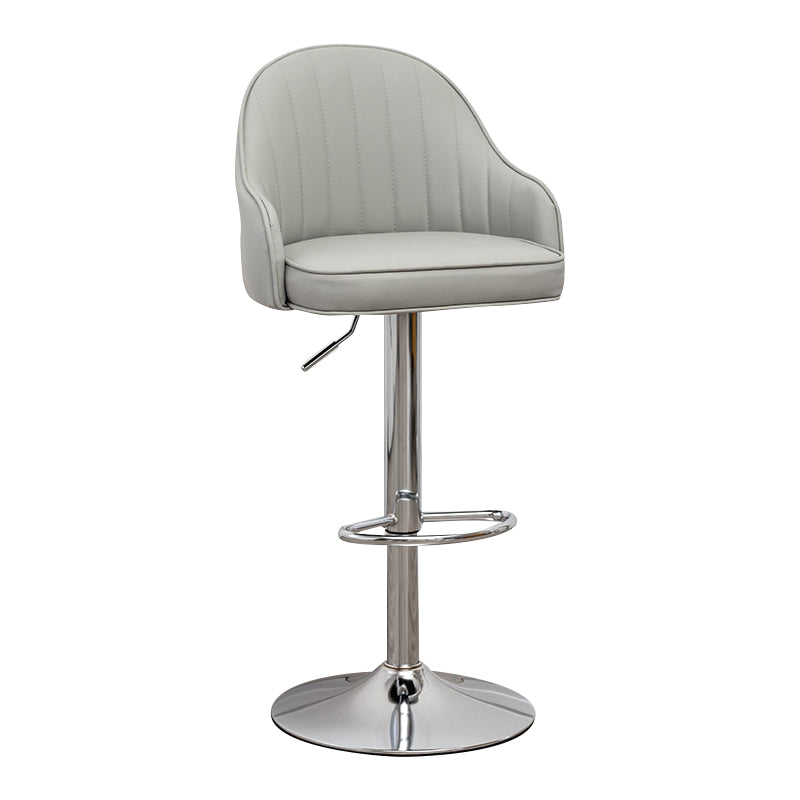 Adjustable Height Contemporary Bar Stool Footrest Leather Low Back Counter Stool Light Gray Silver 1 Piece Clearhalo 'Bar Furniture' 'Bar Stools' 'bar_stools' 'furn' 'furn_bar_stools' 'furniture_bar_stools' 'Kitchen & Dining Furniture' 'kitchen&dining_furn' 'kitchen' 'kitchen_furn' Furniture' 4344390