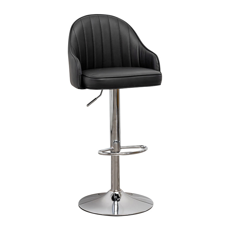 Adjustable Height Contemporary Bar Stool Footrest Leather Low Back Counter Stool Black Silver 1 Piece Clearhalo 'Bar Furniture' 'Bar Stools' 'bar_stools' 'furn' 'furn_bar_stools' 'furniture_bar_stools' 'Kitchen & Dining Furniture' 'kitchen&dining_furn' 'kitchen' 'kitchen_furn' Furniture' 4344392