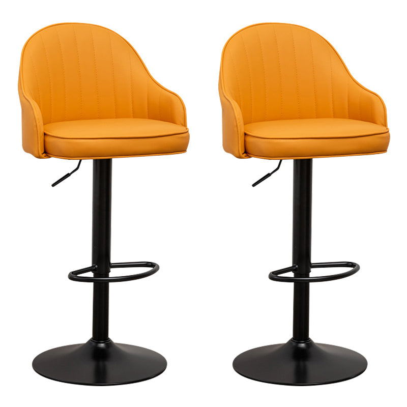 Adjustable Height Contemporary Bar Stool Footrest Leather Low Back Counter Stool Orange Black 2 Piece Set Clearhalo 'Bar Furniture' 'Bar Stools' 'bar_stools' 'furn' 'furn_bar_stools' 'furniture_bar_stools' 'Kitchen & Dining Furniture' 'kitchen&dining_furn' 'kitchen' 'kitchen_furn' Furniture' 4344393
