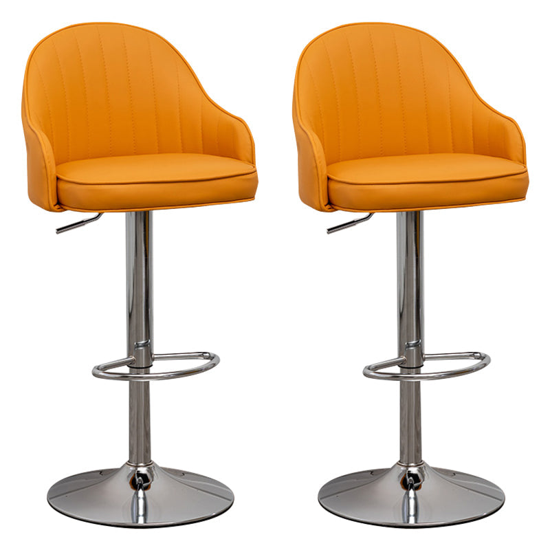 Adjustable Height Contemporary Bar Stool Footrest Leather Low Back Counter Stool Orange Silver 2 Piece Set Clearhalo 'Bar Furniture' 'Bar Stools' 'bar_stools' 'furn' 'furn_bar_stools' 'furniture_bar_stools' 'Kitchen & Dining Furniture' 'kitchen&dining_furn' 'kitchen' 'kitchen_furn' Furniture' 4344394