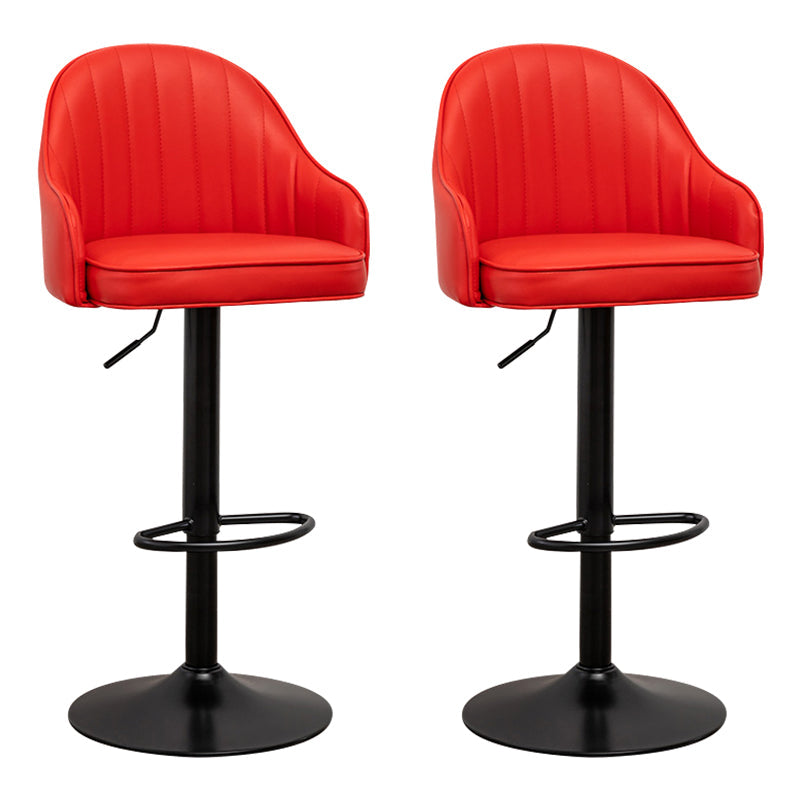 Adjustable Height Contemporary Bar Stool Footrest Leather Low Back Counter Stool Red Black 2 Piece Set Clearhalo 'Bar Furniture' 'Bar Stools' 'bar_stools' 'furn' 'furn_bar_stools' 'furniture_bar_stools' 'Kitchen & Dining Furniture' 'kitchen&dining_furn' 'kitchen' 'kitchen_furn' Furniture' 4344395